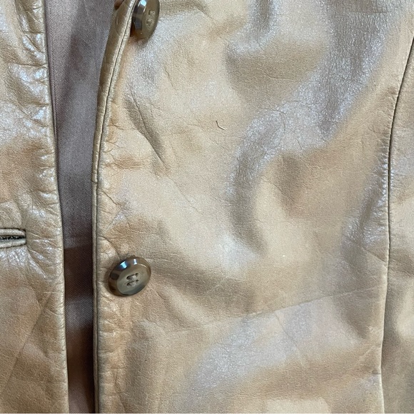 Vintage Soft Camel Tan Leather Collar Jacket size Small - Picture 9 of 11